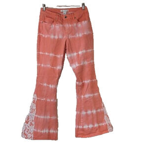 Y2K Flare Jeans 6 Tie Dye Crochet Coral Boho Hippie Coastal Cowgirl Gemma + Jane